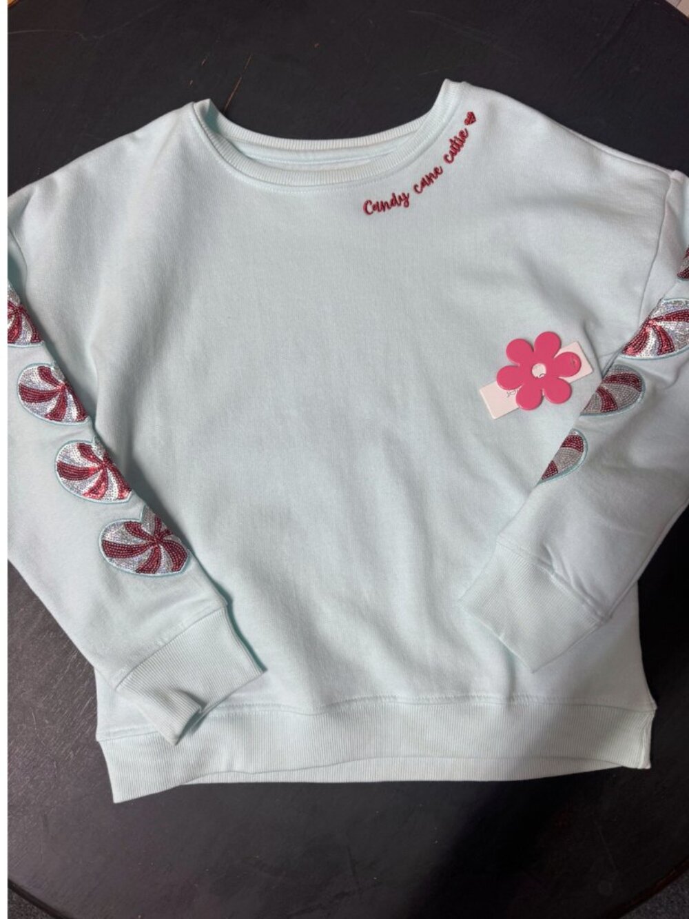 Paper Flower Candy Cane Cutie Sequin Sweatshirt